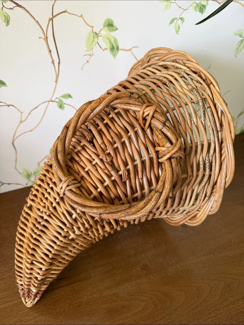 Woven Rattan Cornucopia Basket - Horn of Plenty Centerpiece